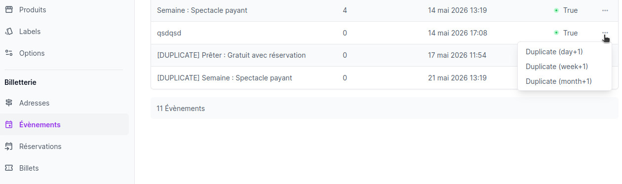 Event duplication buttons